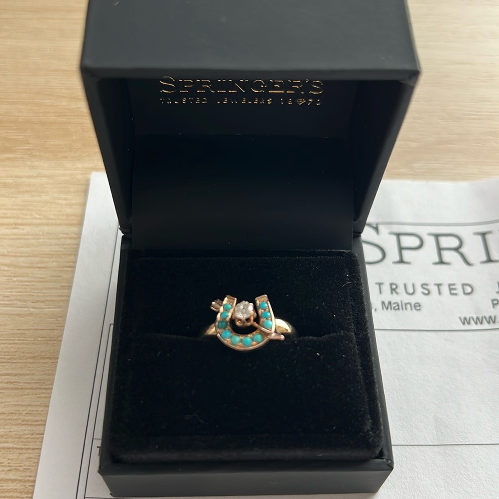 Horseshoe Ring - Gold, diamond, and turquoise
